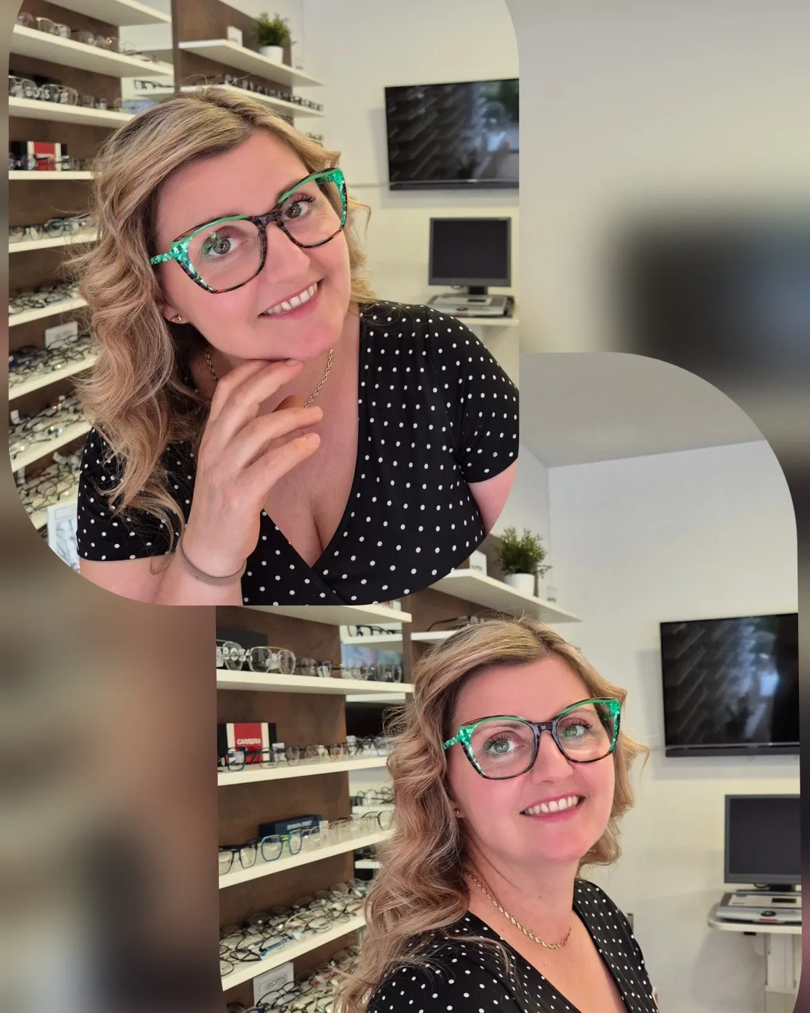 Kupica s dioptrijskim naočalama zelenih detalja